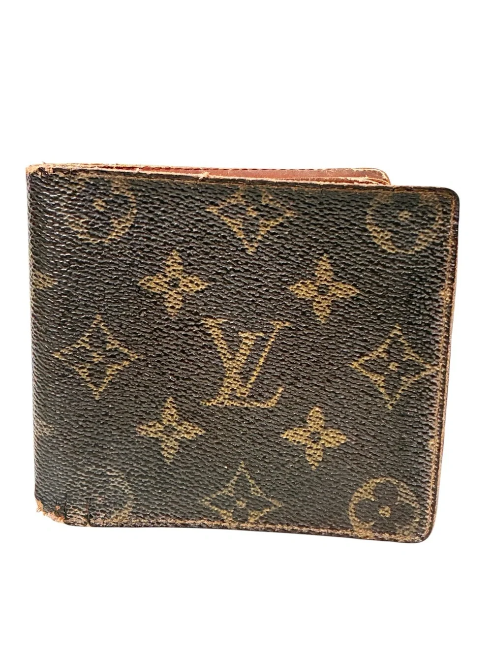 LOUIS VUITTON Monogram Marco Bifold Wallet Brown Leather FLAWED